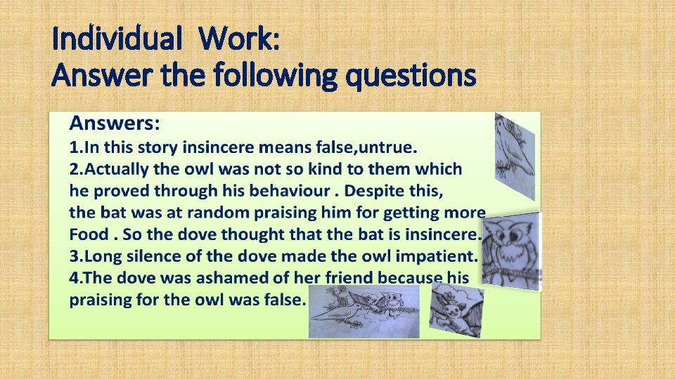 Individual Work: Answer the following questions 