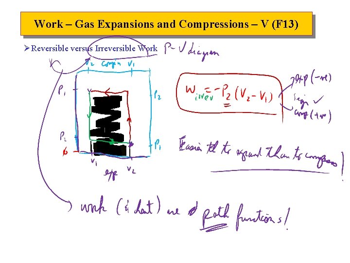 Work – Gas Expansions and Compressions – V (F 13) ØReversible versus Irreversible Work Work – Gas Expansions and Compressions – V (F 13) ØReversible versus Irreversible Work