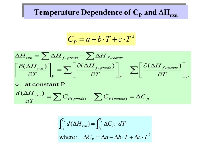 Temperature Dependence of CP and Hrxn Temperature Dependence of CP and Hrxn