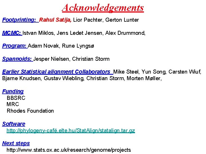 Acknowledgements Footprinting: Rahul Satija, Lior Pachter, Gerton Lunter MCMC: Istvan Miklos, Jens Ledet Jensen,