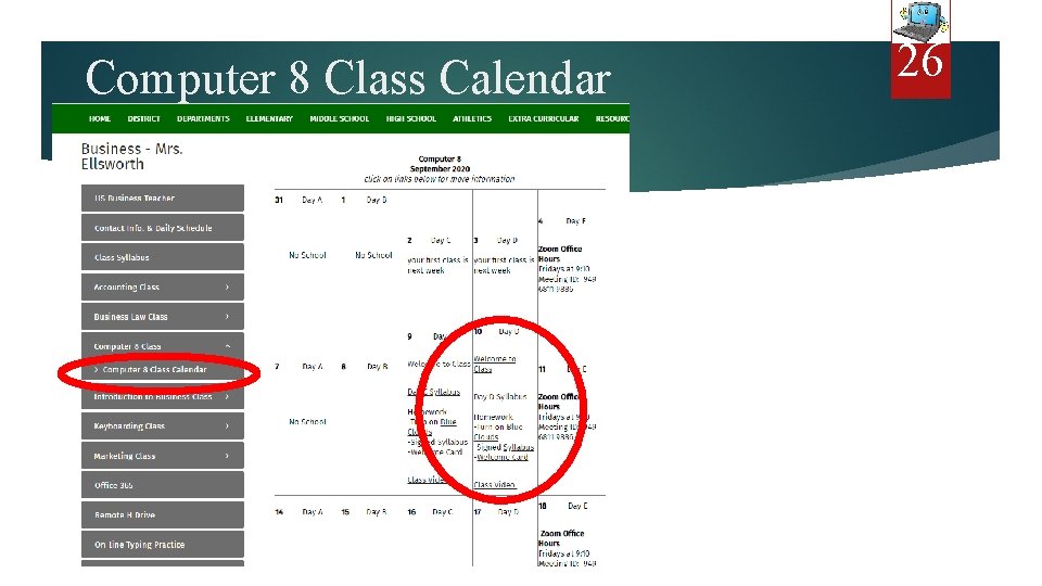 Computer 8 Class Calendar 26 