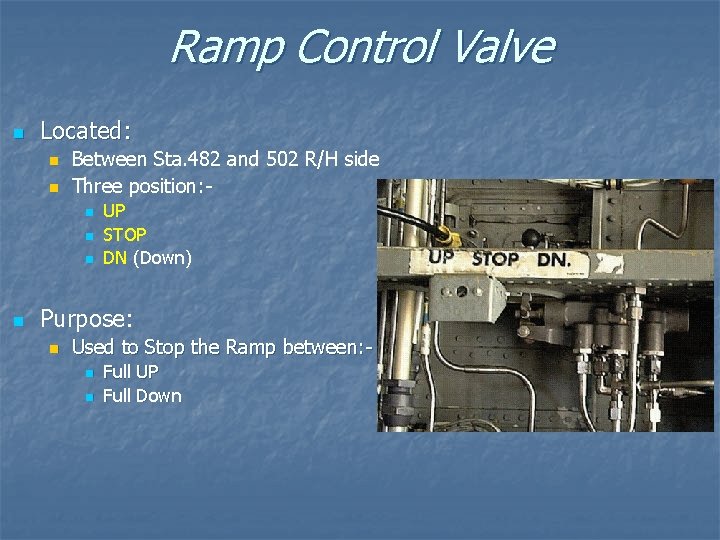Ramp Control Valve n Located: n n Between Sta. 482 and 502 R/H side