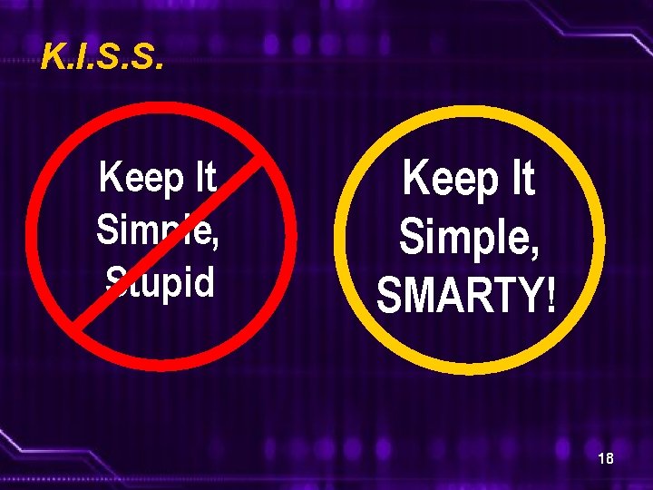 K. I. S. S. Keep It Simple, Stupid Keep It Simple, SMARTY! 18 