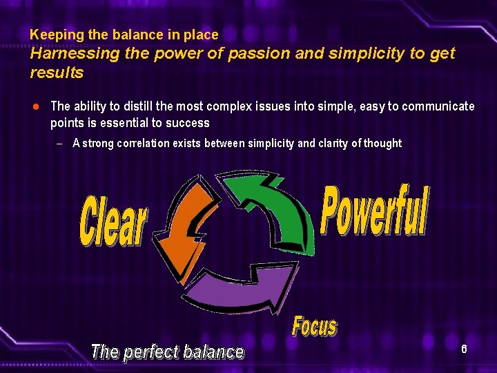 Keeping the balance in place Harnessing the power of passion and simplicity to get