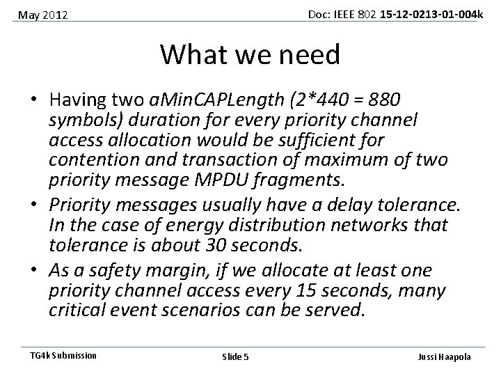 Doc: IEEE 802 15 -12 -0213 -01 -004 k May 2012 What we need