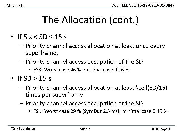 Doc: IEEE 802 15 -12 -0213 -01 -004 k May 2012 The Allocation (cont.