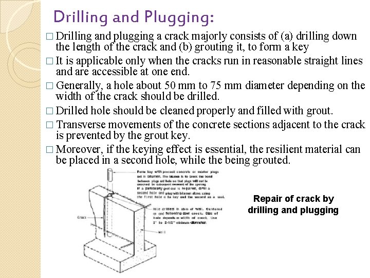 Drilling and Plugging: � Drilling and plugging a crack majorly consists of (a) drilling