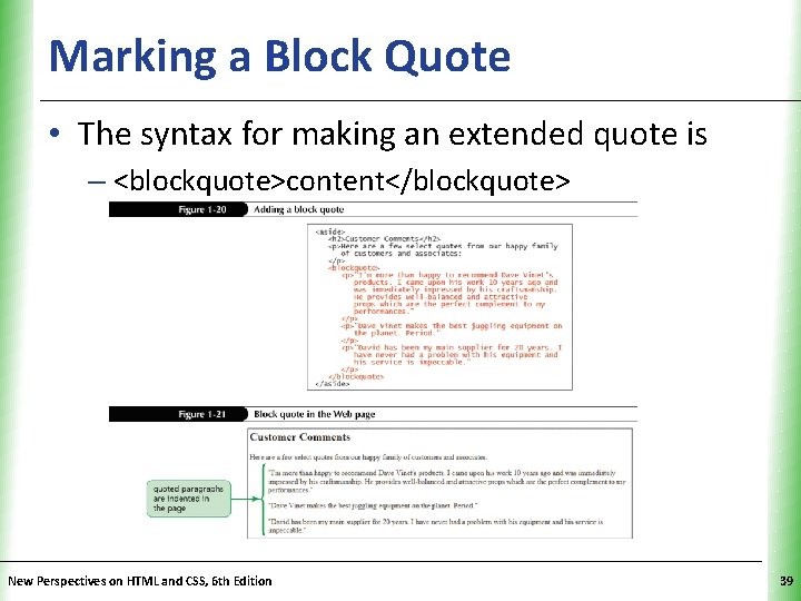 Marking a Block Quote XP • The syntax for making an extended quote is