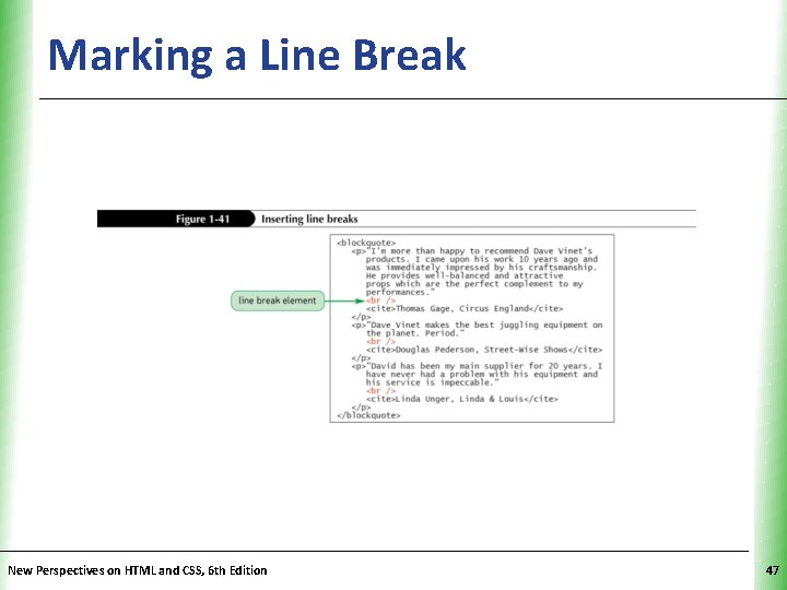 Marking a Line Break New Perspectives on HTML and CSS, 6 th Edition XP