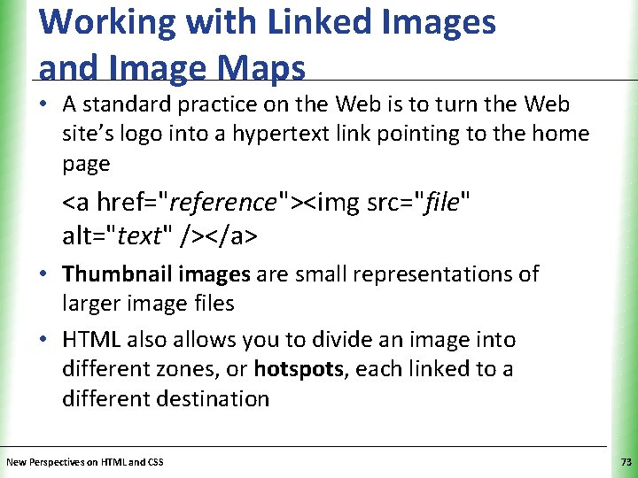 Working with Linked Images and Image Maps XP • A standard practice on the