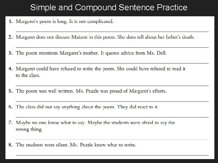 Simple and Compound Sentence Practice 
