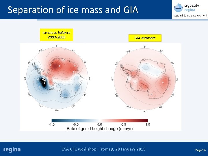 Separation of ice mass and GIA Ice-mass balance 2003 -2009 GIA estimate ESA Cli.