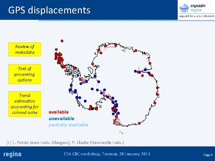 GPS displacements Review of metadata Test of processing options Trend estimation accounting for colored