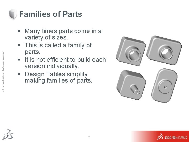 Ι © Dassault Systèmes Ι Confidential Information Ι Families of Parts § Many times