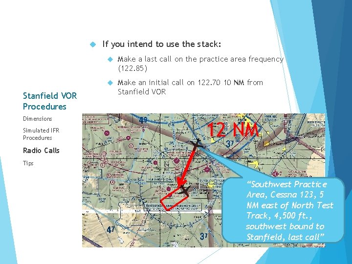  Stanfield VOR Procedures Dimensions Simulated IFR Procedures If you intend to use the