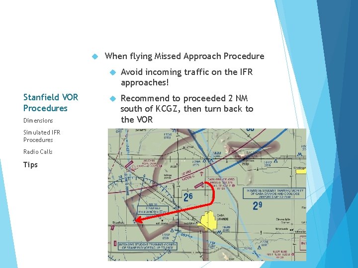  Stanfield VOR Procedures Dimensions Simulated IFR Procedures Radio Calls Tips When flying Missed