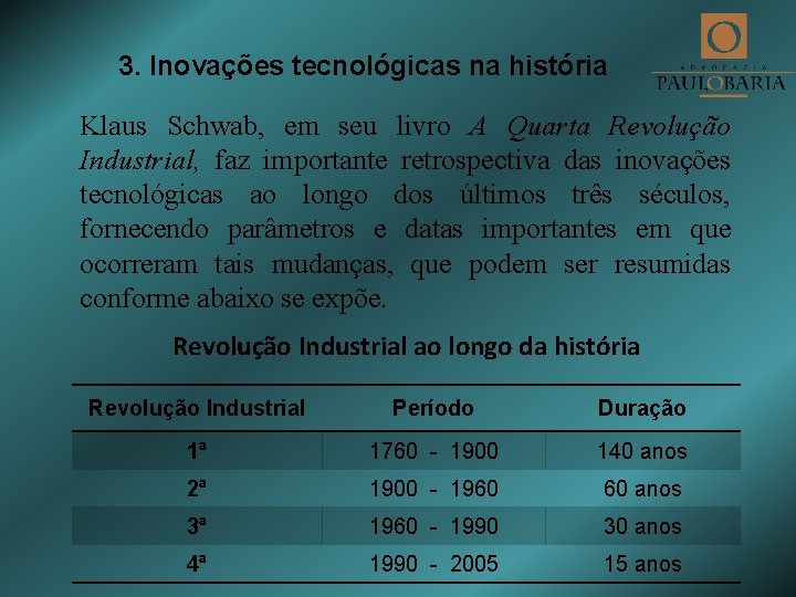 3. Inovações tecnológicas na história Klaus Schwab, em seu livro A Quarta Revolução Industrial,