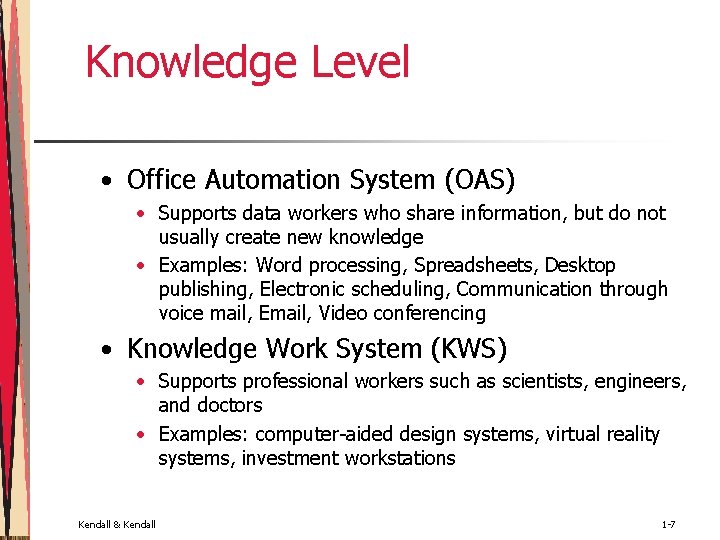 Knowledge Level • Office Automation System (OAS) • Supports data workers who share information,