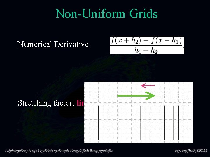 Non-Uniform Grids Numerical Derivative: Stretching factor: limited 