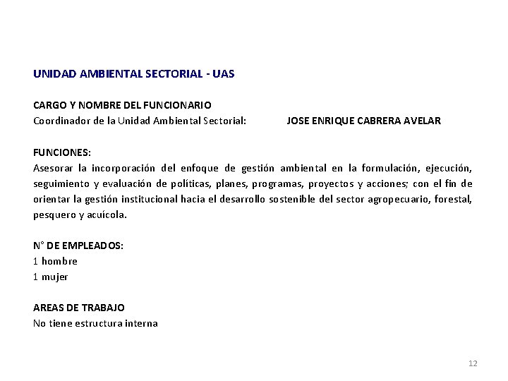 UNIDAD AMBIENTAL SECTORIAL - UAS CARGO Y NOMBRE DEL FUNCIONARIO Coordinador de la Unidad