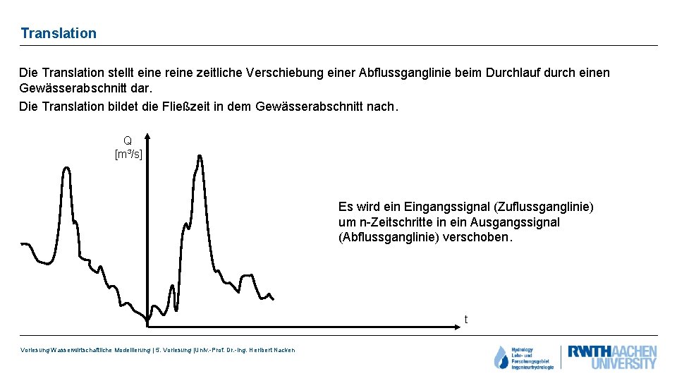 Translation Die Translation stellt eine reine zeitliche Verschiebung einer Abflussganglinie beim Durchlauf durch einen