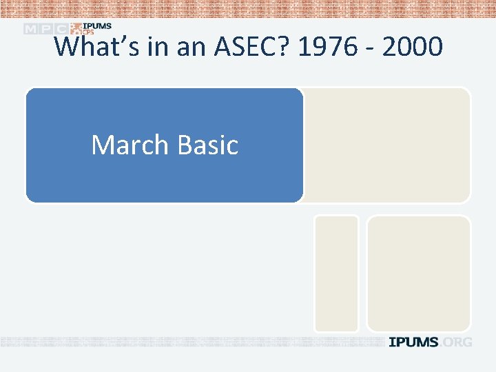 What’s in an ASEC? 1976 - 2000 March Basic ASEC 