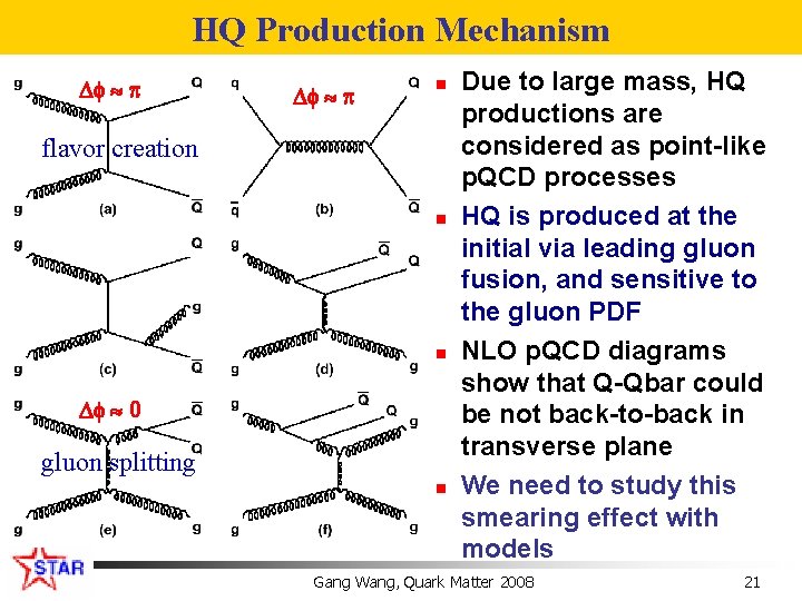 HQ Production Mechanism n flavor creation n n 0 gluon splitting n Due to
