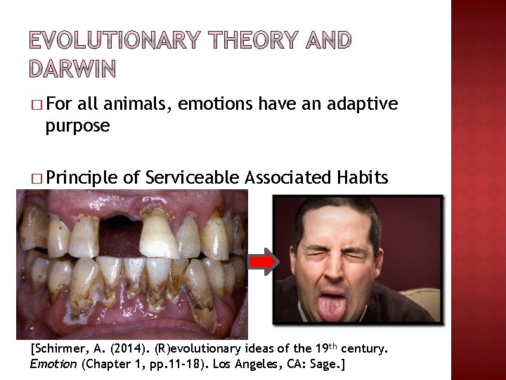 � For all animals, emotions have an adaptive purpose � Principle of Serviceable Associated