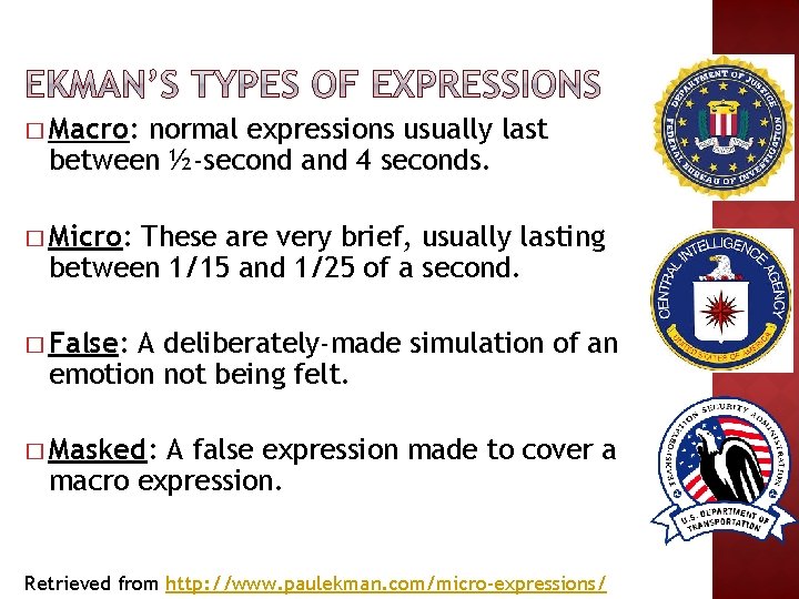 � Macro: normal expressions usually last between ½-second and 4 seconds. � Micro: These