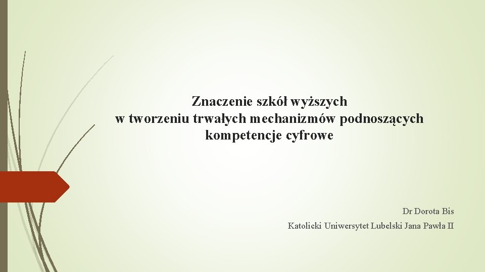 Znaczenie szkół wyższych w tworzeniu trwałych mechanizmów podnoszących kompetencje cyfrowe Dr Dorota Bis Katolicki