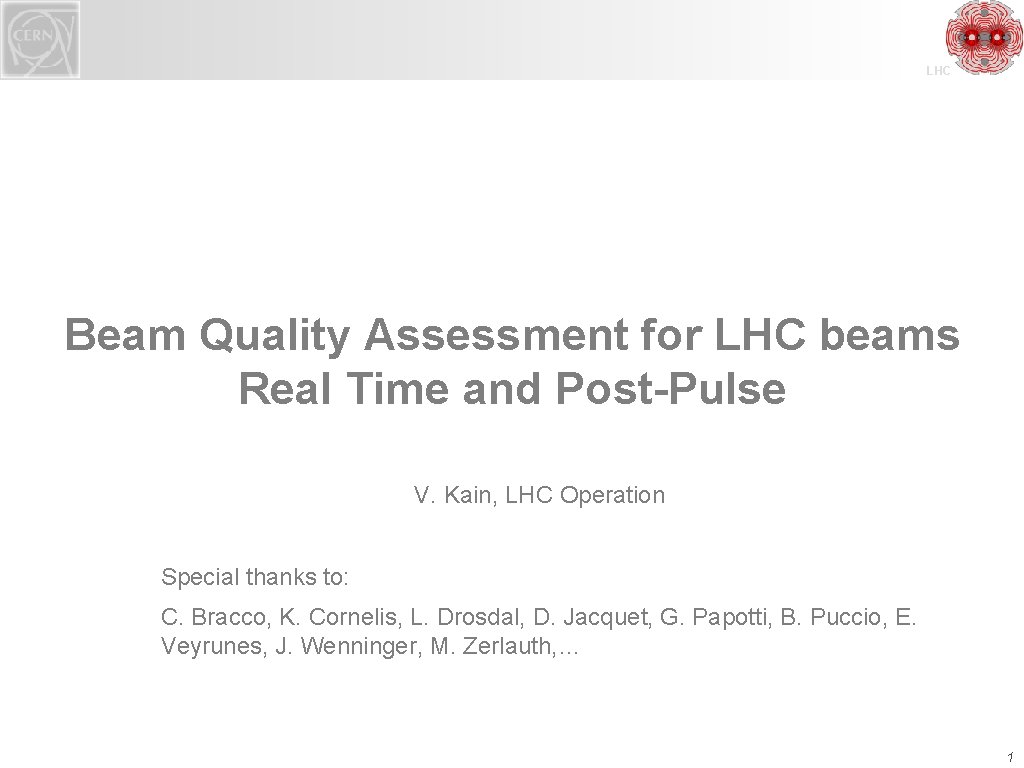 LHC Beam Quality Assessment for LHC beams Real Time and Post-Pulse V. Kain, LHC