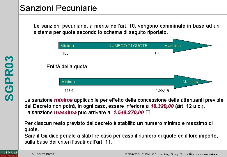 Sanzioni Pecuniarie Le sanzioni pecuniarie, a mente dell’art. 10, vengono comminate in base ad