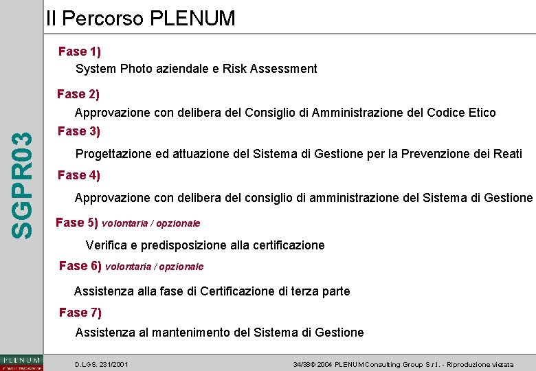 Il Percorso PLENUM Fase 1) System Photo aziendale e Risk Assessment SGPR 03 Fase