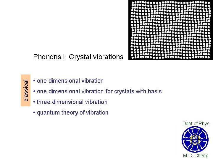 classical Phonons I: Crystal vibrations • one dimensional vibration for crystals with basis •