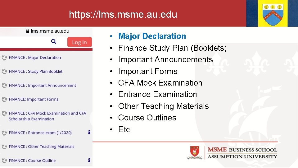 https: //lms. msme. au. edu • • • Major Declaration Finance Study Plan (Booklets)