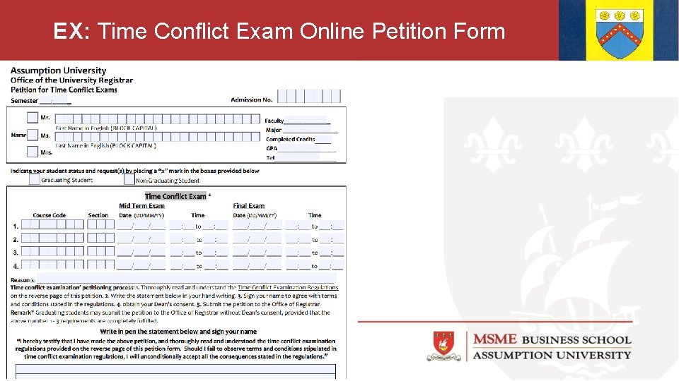 EX: Time Conflict Exam Online Petition Form 