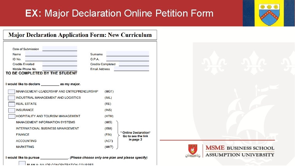 EX: Major Declaration Online Petition Form 