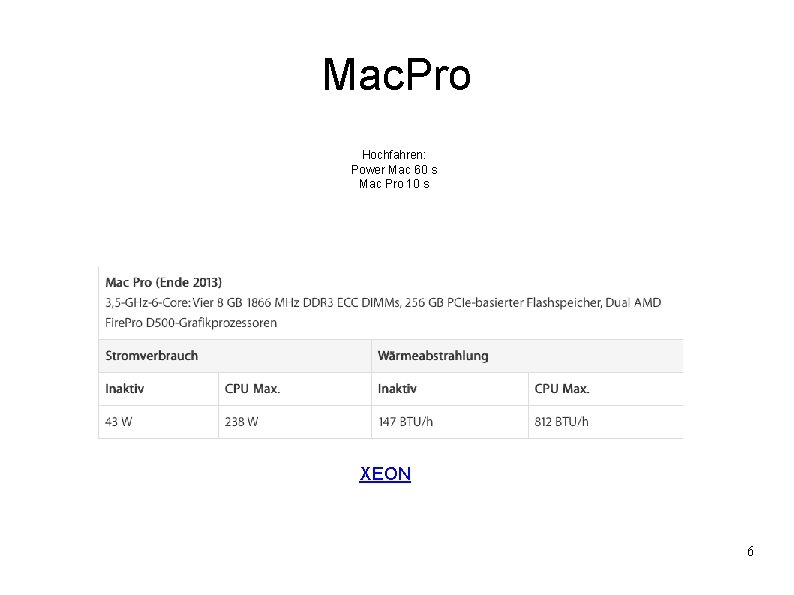 Mac. Pro Hochfahren: Power Mac 60 s Mac Pro 10 s XEON 6 