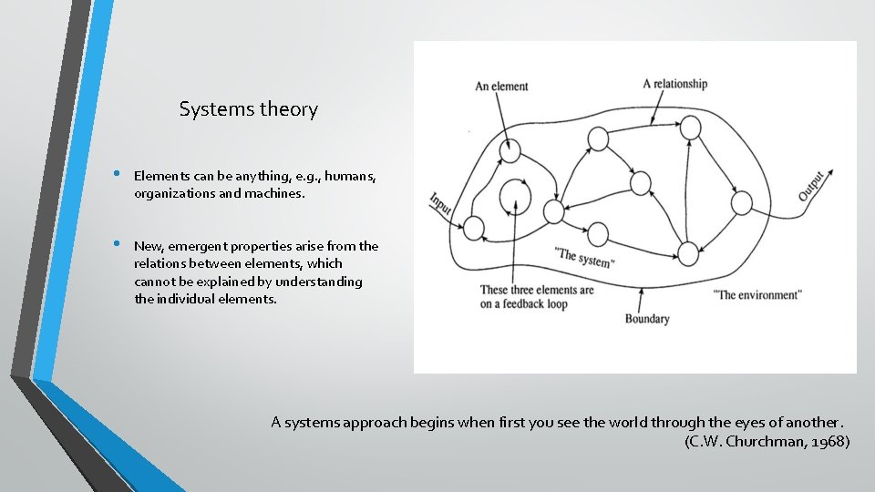 Systems theory • Elements can be anything, e. g. , humans, organizations and machines. Systems theory • Elements can be anything, e. g. , humans, organizations and machines.