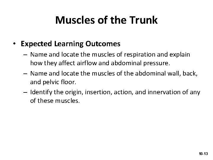 Muscles of the Trunk • Expected Learning Outcomes – Name and locate the muscles