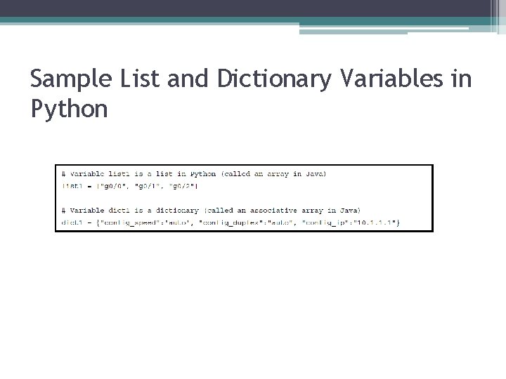 Sample List and Dictionary Variables in Python 