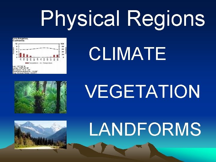 Physical Regions CLIMATE VEGETATION LANDFORMS Physical Regions CLIMATE VEGETATION LANDFORMS