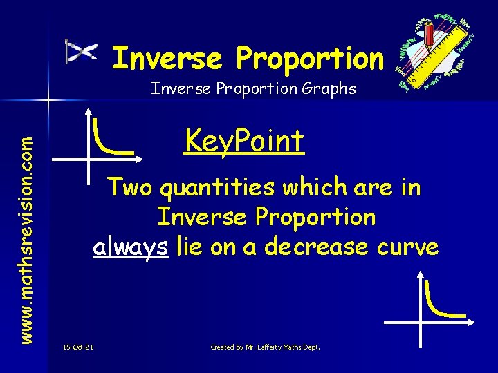 Inverse Proportion www. mathsrevision. com Inverse Proportion Graphs Key. Point Two quantities which are