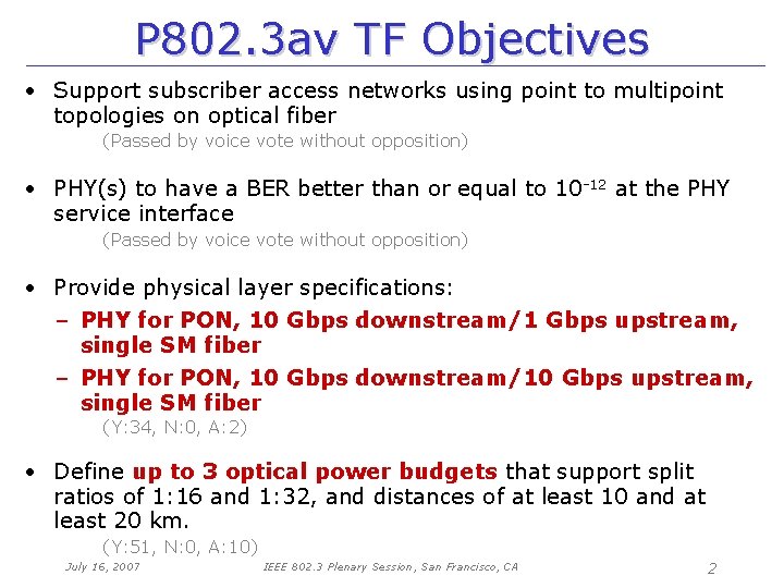 P 802. 3 av TF Objectives • Support subscriber access networks using point to