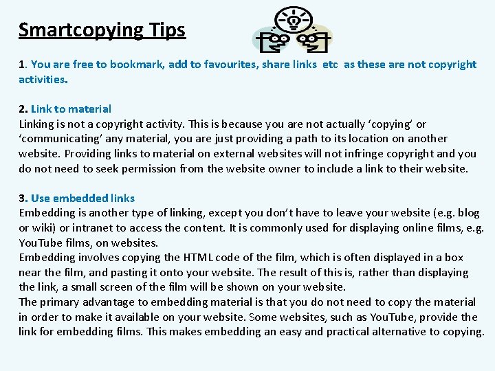 Smartcopying Tips 1. You are free to bookmark, add to favourites, share links etc