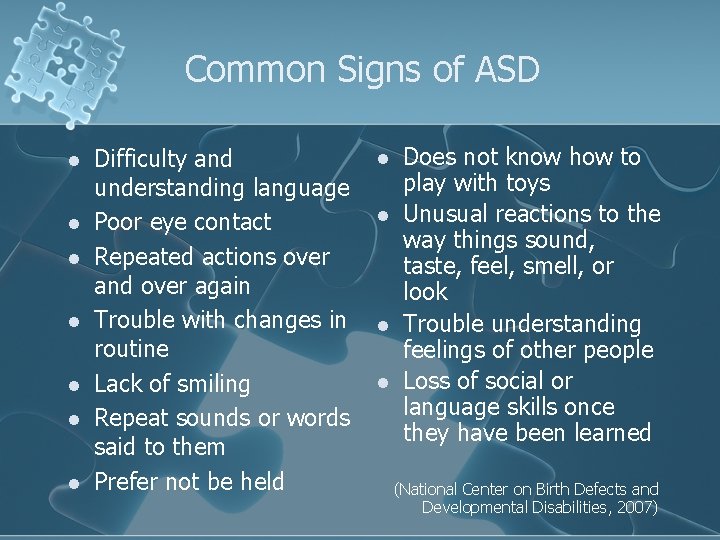 Connecting the Pieces Understanding Autism Spectrum Disorders Presented