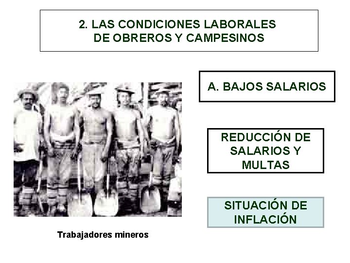 2. LAS CONDICIONES LABORALES DE OBREROS Y CAMPESINOS A. BAJOS SALARIOS REDUCCIÓN DE SALARIOS