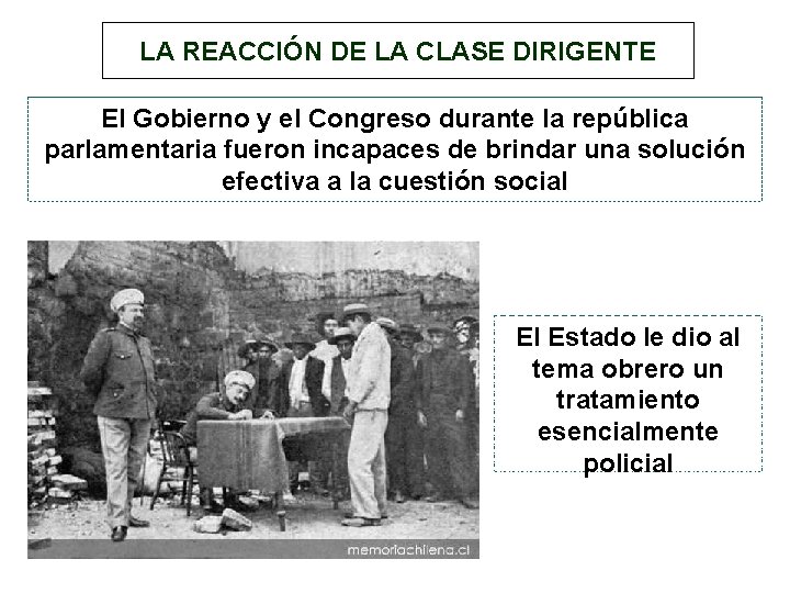 LA REACCIÓN DE LA CLASE DIRIGENTE El Gobierno y el Congreso durante la república