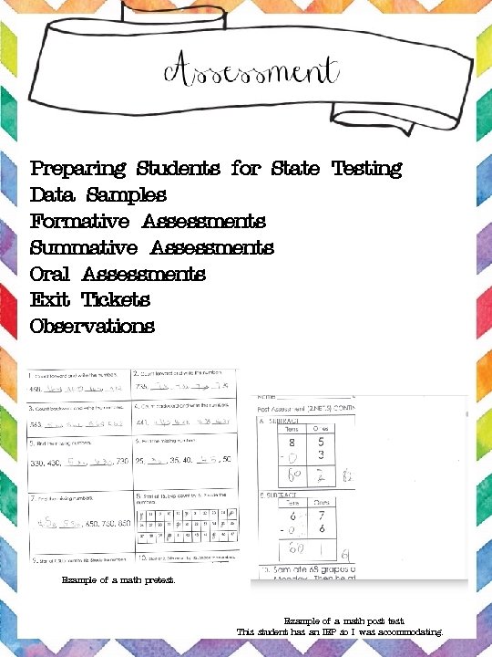 Preparing Students for State Testing Data Samples Formative Assessments Summative Assessments Oral Assessments Exit