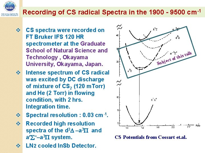 Recording of CS radical Spectra in the 1900 - 9500 cm-1 v CS spectra